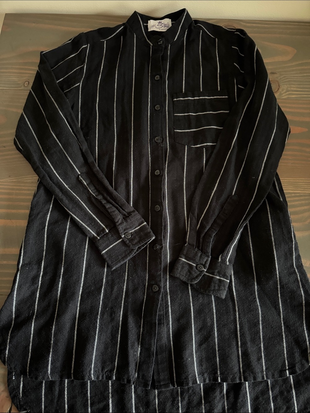 Black Pinstripe Button Up Cotton Tunic
